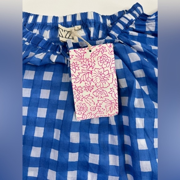 NWT Tuckernuck SZ Blockprints Blue Gingham Tracy London Top Small - Picture 5 of 8